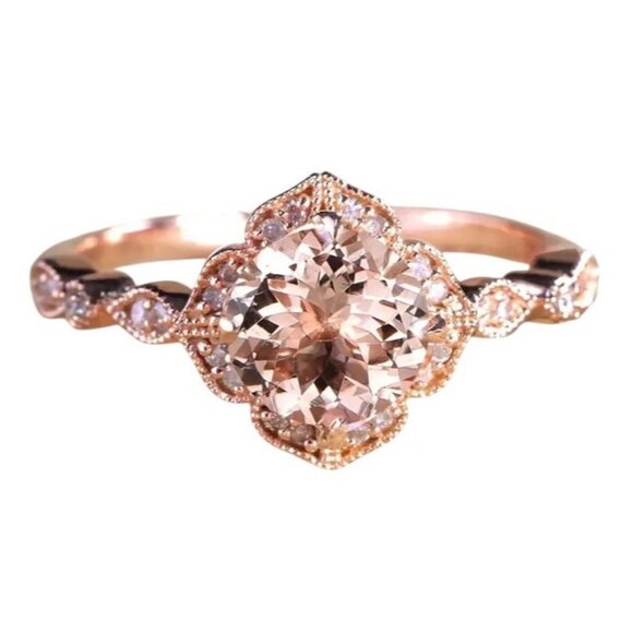 2 ct Round Cut Morganite & moissanite diamond Bridal Engagement Wedding Ring Set - Picture 5 of 6